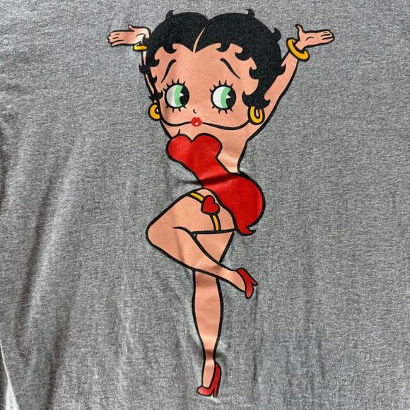 Vintage Betty Boop Shirt Mens Medium Gray Short Sleeve Graphic Print Y2K Casual - Picture 2 of 12